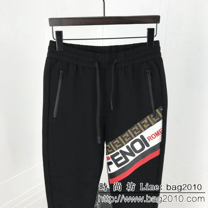 FENDI芬迪 19ss新款長褲 斜杠系列logo 數碼直噴壓膠LOGO工藝 原版高織精梳螺紋面料 高版本男女同款 ydi2223